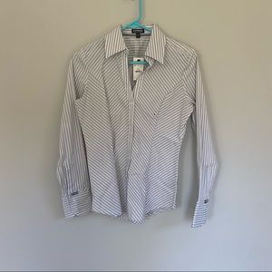 NWT Express Essential Stretch Long Sleeve Striped Button Down Dress Shirt Size S